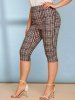 Metallic Crossover T-shirt and Plaid High Rise Crop Leggings Plus Size Summer Outfit -  