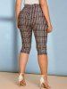 Metallic Crossover T-shirt and Plaid High Rise Crop Leggings Plus Size Summer Outfit -  