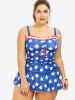 Plus Size Padded American Flag Patriotic Tankini Swimsuit with Bowknot -  
