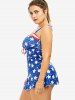 Plus Size Padded American Flag Patriotic Tankini Swimsuit with Bowknot -  