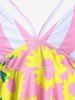 Plus Size Sunflower Print Striped High Waist Modest Tankini Swimsuit -  