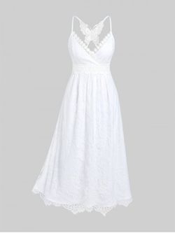Plus Size Plunge Lace Party Semi Formal Maxi Dress - WHITE - M | US 10