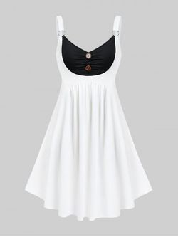 Plus Size Two Tone A Line Sleeveless Dress with Buttons - WHITE - L | US 12