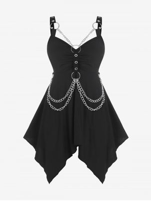 Plus  Size Gothic O Ring Chains Handkerchief Tank Top