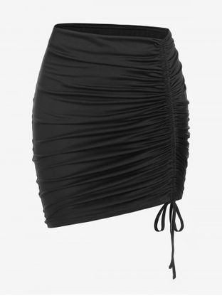 Plus Size Ruched Cinched Solid Bodycon Mini Skirt