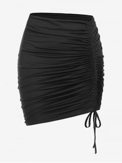 Plus Size Ruched Cinched Solid Bodycon Mini Skirt - BLACK - L | US 12