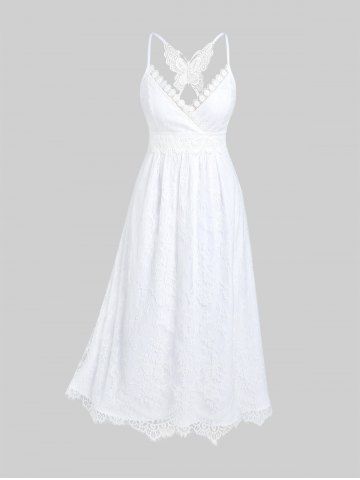 Plus Size Plunge Lace Party Semi Formal Maxi Dress - WHITE - L | US 12