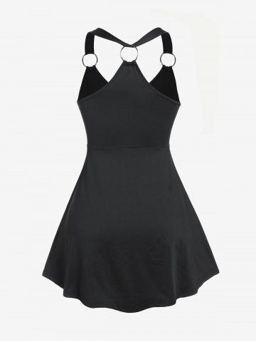 Plus Size Embroidered Ruched O Ring Empire Waist Tank Top