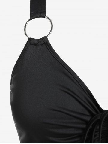 Plus Size Embroidered Ruched O Ring Empire Waist Tank Top