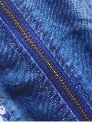 Plus Size Lace Panel 3D Lace Up Denim Print Tank Top