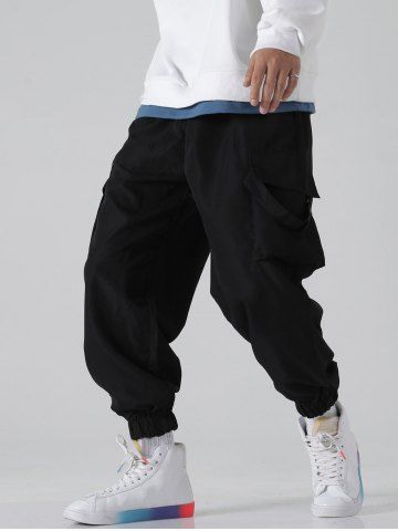 Solid Color Flap Pocket Drawstring Streetwear Baggy Cargo Beam Feet Pants
