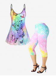 Ombre Butterfly Print Top and Capri Skinny Leggings Plus Size Summer Outfit -  