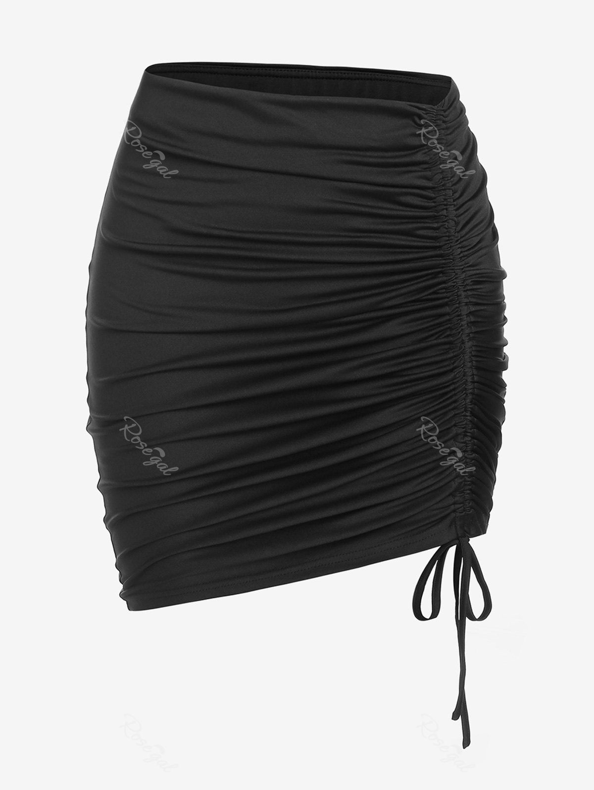 Discount Plus Size Ruched Cinched Solid Bodycon Mini Skirt  