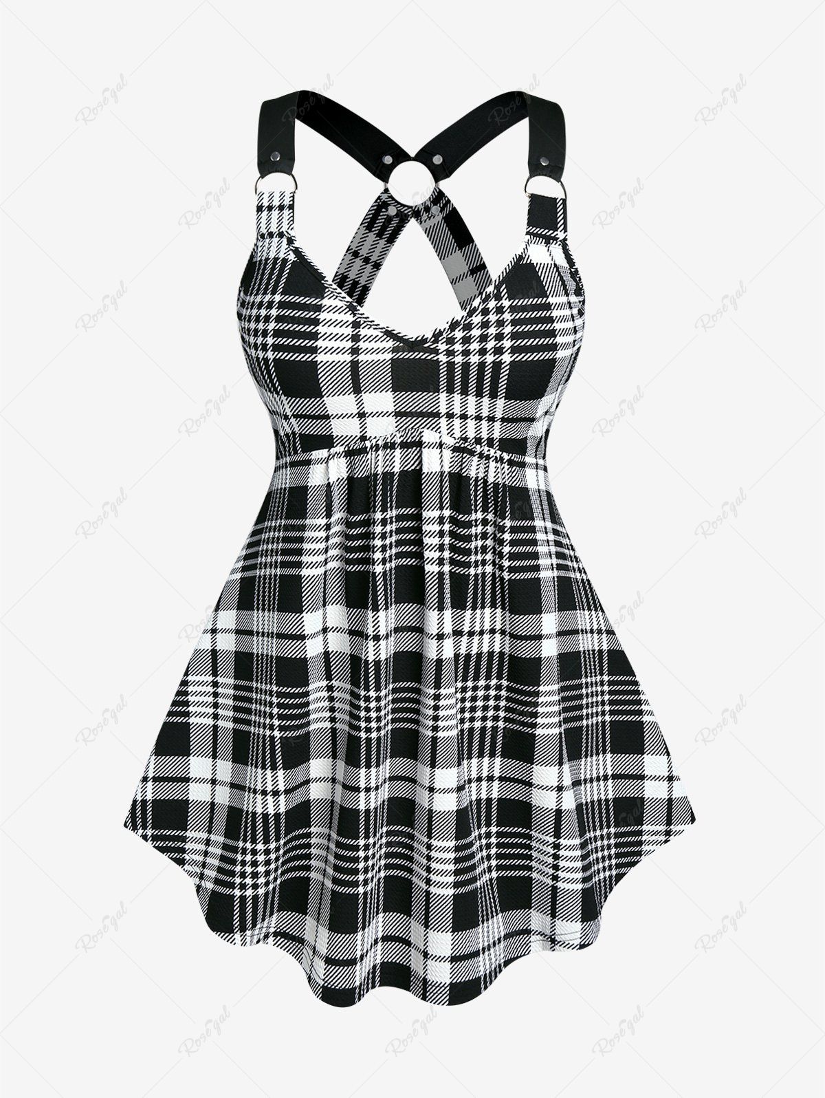 Outfit Plus Size O Ring Plaid Tank Top  