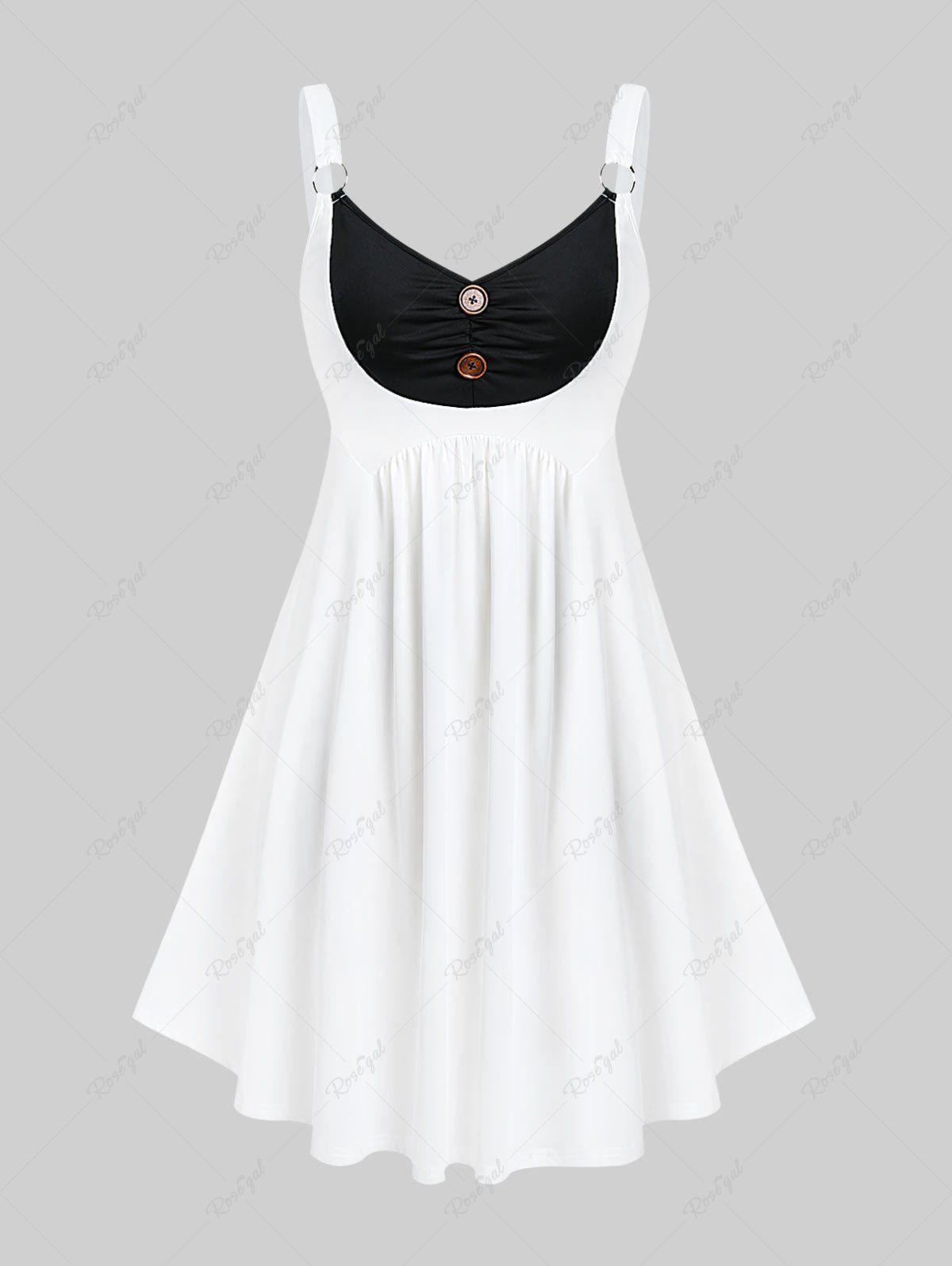 Unique Plus Size Two Tone A Line Sleeveless Dress with Buttons  
