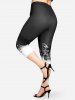 Plus Size High Waist Floral Heart Print Capri Skinny Leggings -  