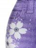 Legging Corsaire à Imprimé 3D Fleur à Taille Haute de Grande Taille - Violet clair 3X | US 22-24