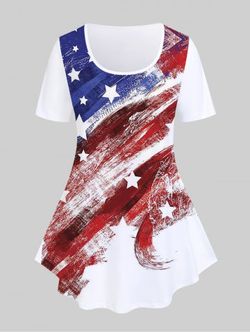 Plus Size Patriotic American Flag Print Tee - WHITE - 1X | US 14-16