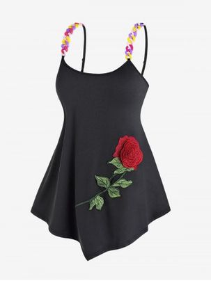 Plus Size & Curve Backless Rose Embroidered Cami Top