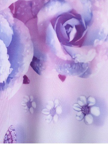 Plus Size 3D Rose Butterfly Printed Criss Cross A Line Sleeveless Dress
