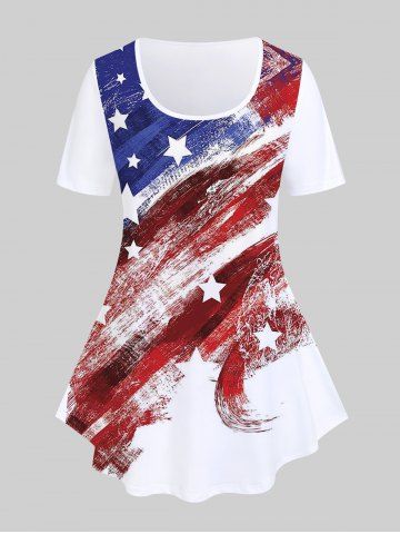 Plus Size Patriotic American Flag Print Tee - WHITE - 3X | US 22-24