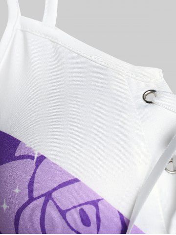 Plus Size Lace Up Cold Shoulder Floral Print Tee