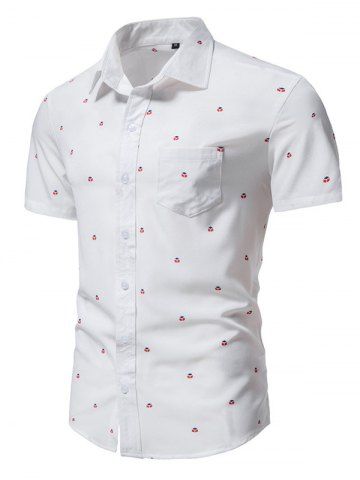 Casual Geometric Print Turn Down Collar Short Sleeve Summer Button Up Shirt - WHITE - M