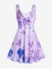 Plus Size 3D Rose Butterfly Printed Criss Cross A Line Sleeveless Dress -  