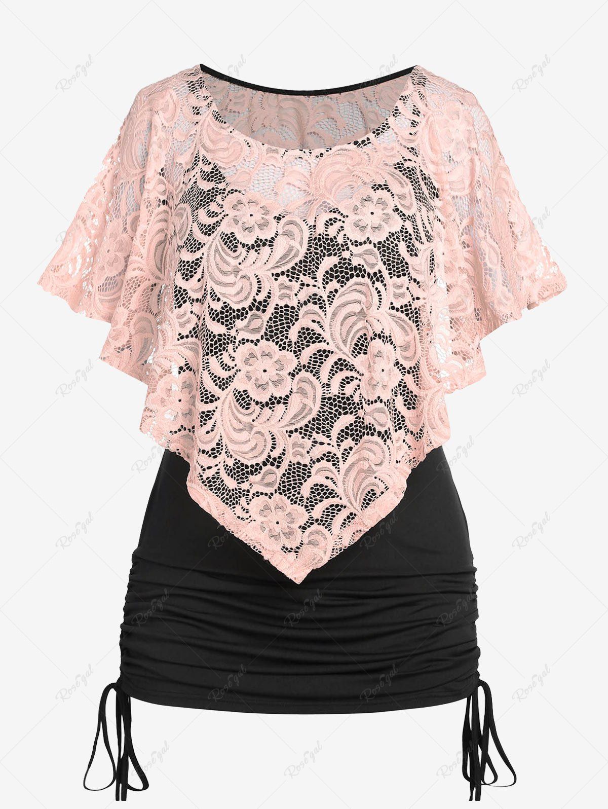 Discount Plus Size & Curve Irregular Lace Capelet and Cinched Top  