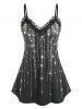 Eyelash Lace Sparkling Rhinestone Print Tank Top and Starlight Print Capri Leggings Plus Size Summer Outfit -  