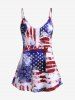 American Flag Paisley Patriotic Tank Top and Hearts and Patriotic American Flag Hearts Print Capri Leggings Plus Size Summer Outfit -  