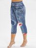 Cold Shoulder American Flag Butterfly Patriotic Tee and 3D Jeans Printed Plus Size Summer Outfit -  