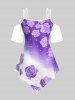 Plus Size Lace Up Cold Shoulder Floral Print Tee -  