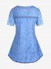T-shirt à Imprimé 3D Jean Floral de Grande Taille à Manches Courtes - Bleu 
