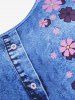 T-shirt à Imprimé 3D Jean Floral de Grande Taille à Manches Courtes - Bleu 5x | US 30-32