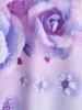 Robe Ligne A à Imprimé 3D Papillon et Rose de Grande Taille sans Manches - Violet clair 1X | US 14-16