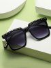 Rivet Embellish Square Shape Oversized Sunglasses -  
