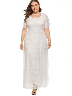 Plus Size Lace Maxi Wedding Guest Prom Dress - WHITE - 5XL