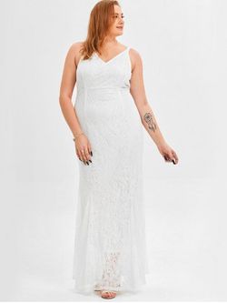 Plus Size Paisley Lace Cutout Wedding Guest Prom Maxi Dress - WHITE - 1XL