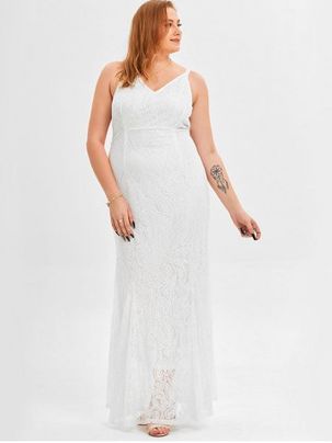 Plus Size Paisley Lace Cutout Wedding Guest Prom Maxi Dress