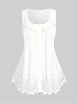 Plus Size Lace Insert Solid Button Up Shirt - WHITE - L | US 12