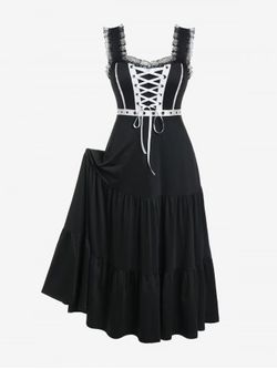 Plus Size Vintage Sweetheart Lace Up Maxi Dress - BLACK - L | US 12