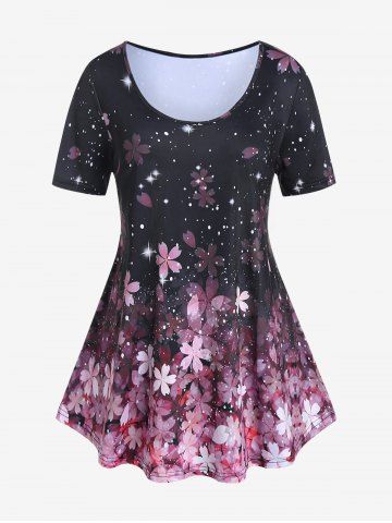 Plus Size Sakura Flower Printed Short Sleeves Tee