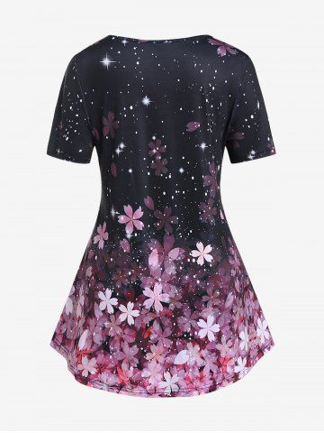 Plus Size Sakura Flower Printed Short Sleeves Tee