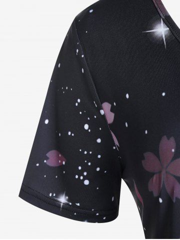Plus Size Sakura Flower Printed Short Sleeves Tee