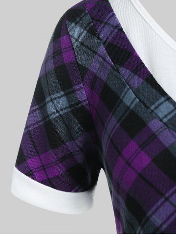 Plus Size Plaid Lace Up 2 in 1 Tee