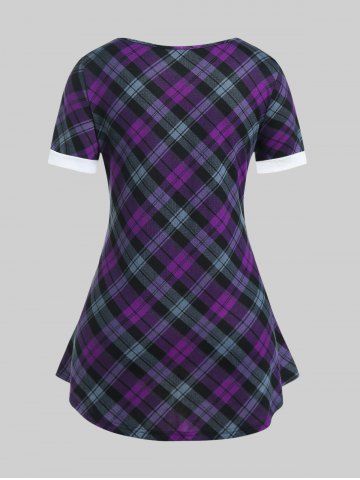 Plus Size Plaid Lace Up 2 in 1 Tee
