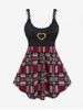 Plus Size Colorblock Heart Ring Embellished Plaid Tunic Top -  