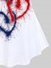 Ensemble d'Eté avec T-shirt à Imprimé Cœur et Drapeau Américain Grande Taille et Legging Corsaire - Blanc 