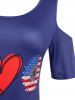 American Flag Patriotic Cold Shoulder Graphic Tee and Shorts Plus Size Summer Outfit -  